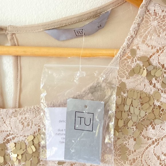 BNWT Tu Women's Cream Beige Sequin Embellished Blouse Size 14 - Picture 11 of 13